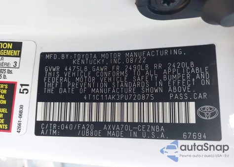 2023 Toyota Camry Le from USA, damaged, VIN 4T1C11AK3PU720875